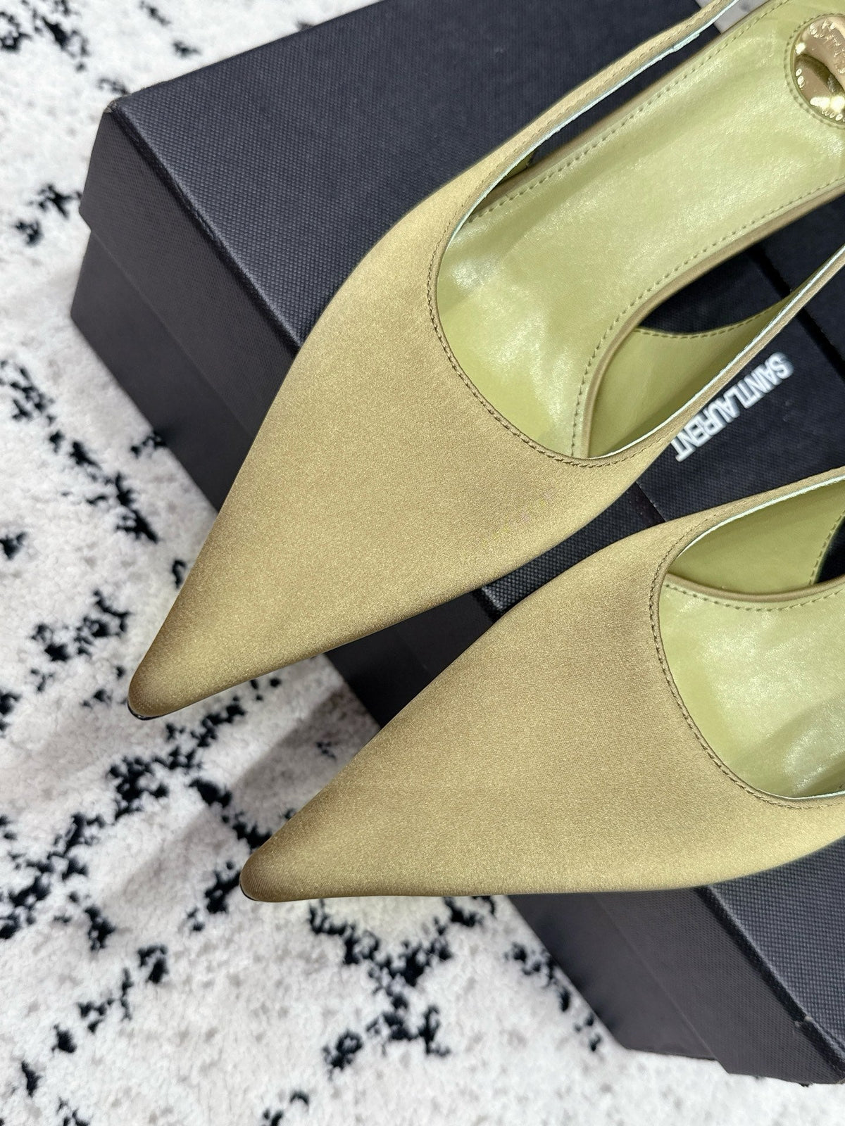 YSL 26S Slingback Pumps 6cm Olive Green Satin