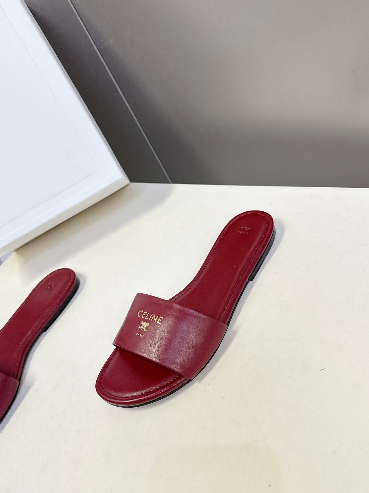 Celine 26s Flat Slides Burgundy Red Lambskin 928351
