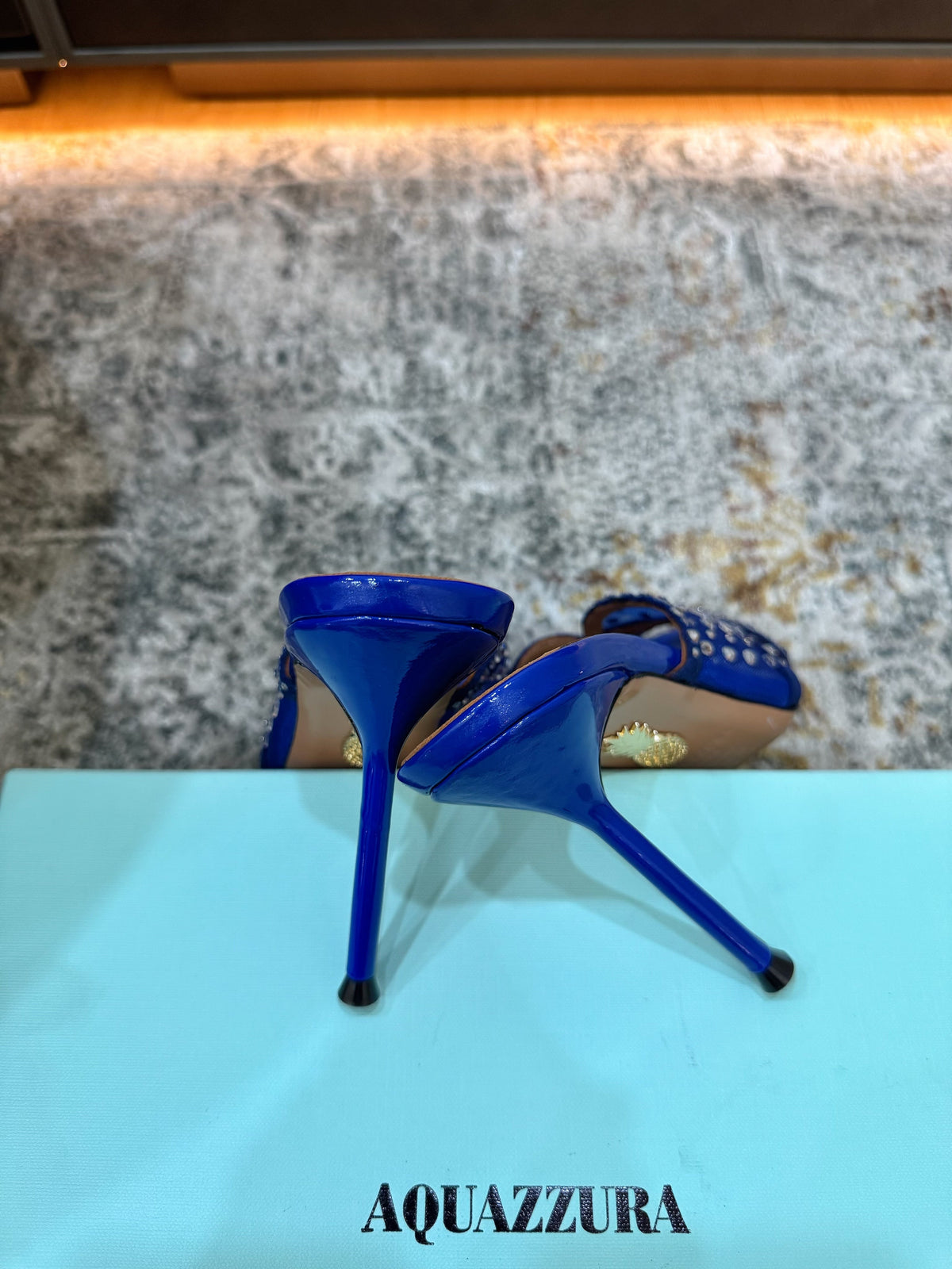 Aquazzura 26S High-Heel Sandals 10.5cm Navy Blue Patent Calfskin And Mesh