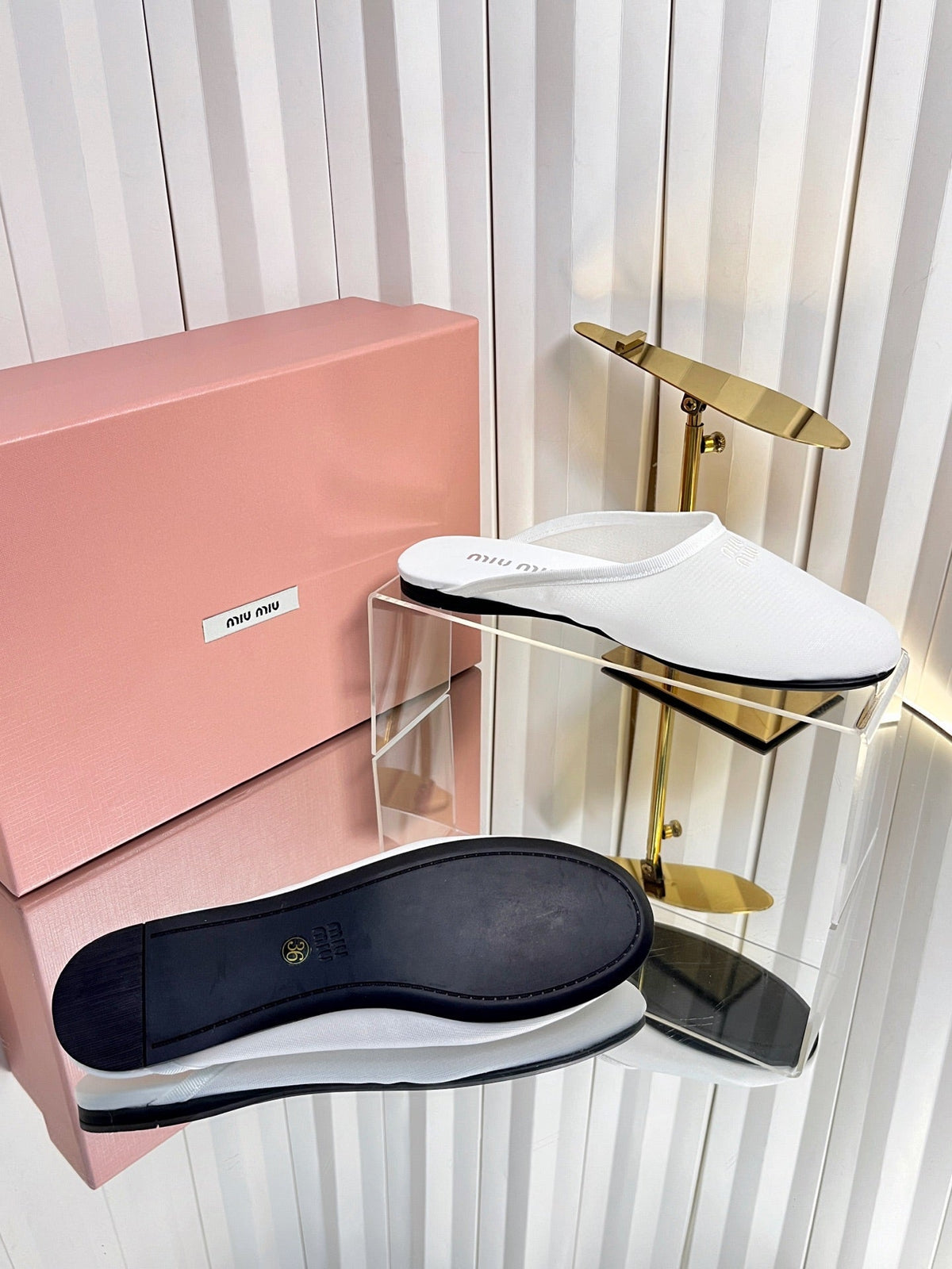 Miumiu 26S Flat Mules White Fabric And Leather
