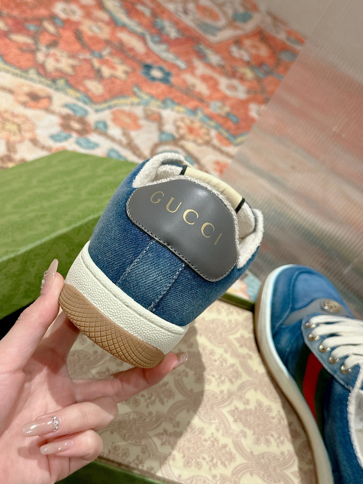 GG 26s Screener Sneaker Blue Denim And Leather