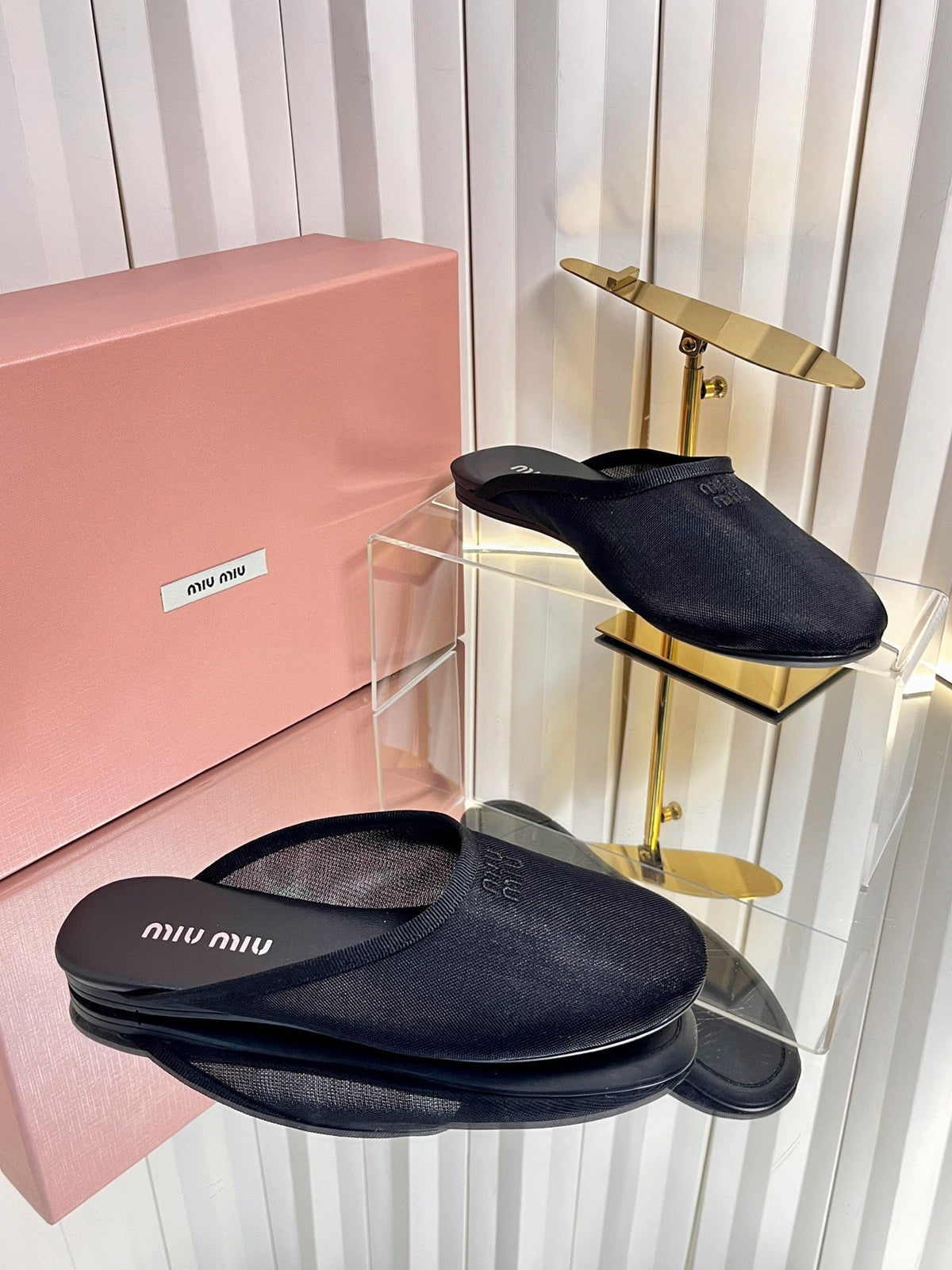 Miumiu 26S Flat Mules Black Fabric And Leather