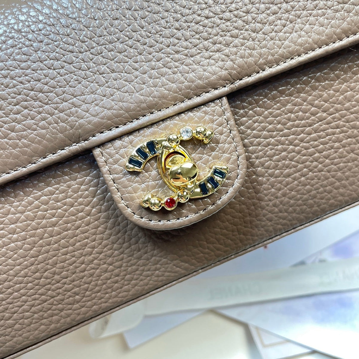 Chanel 2026 Gemstone-encrusted Flap Bag 22cm Textured Leather 407426