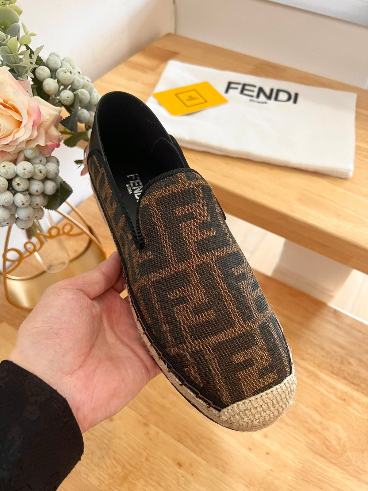 Fendi 26S Espadrille Loafers Dark Brown Canvas Style 6