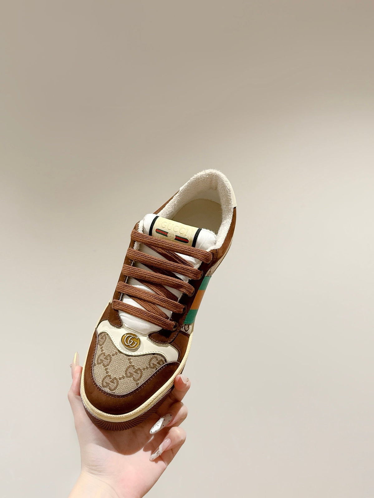 GG 26s Screener Sneaker Brown Suede And Beige Canvas