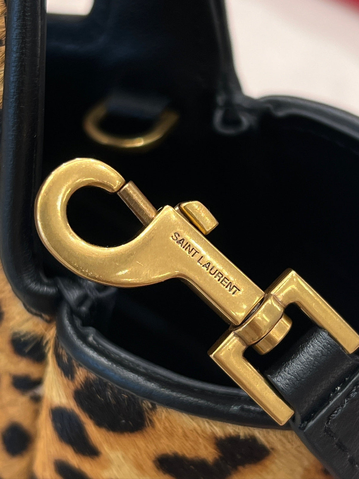 YSL 2026 Le 5 a 7 Baby Bea Bag 18cm Leopard Print Horsehair Leather