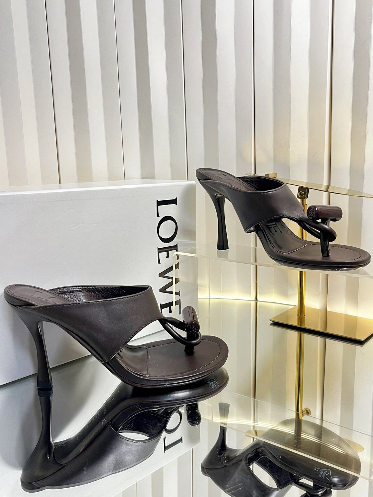 Loewe 26S Heeled Thong Sandals 90 mm In Dark Brown Calfskin