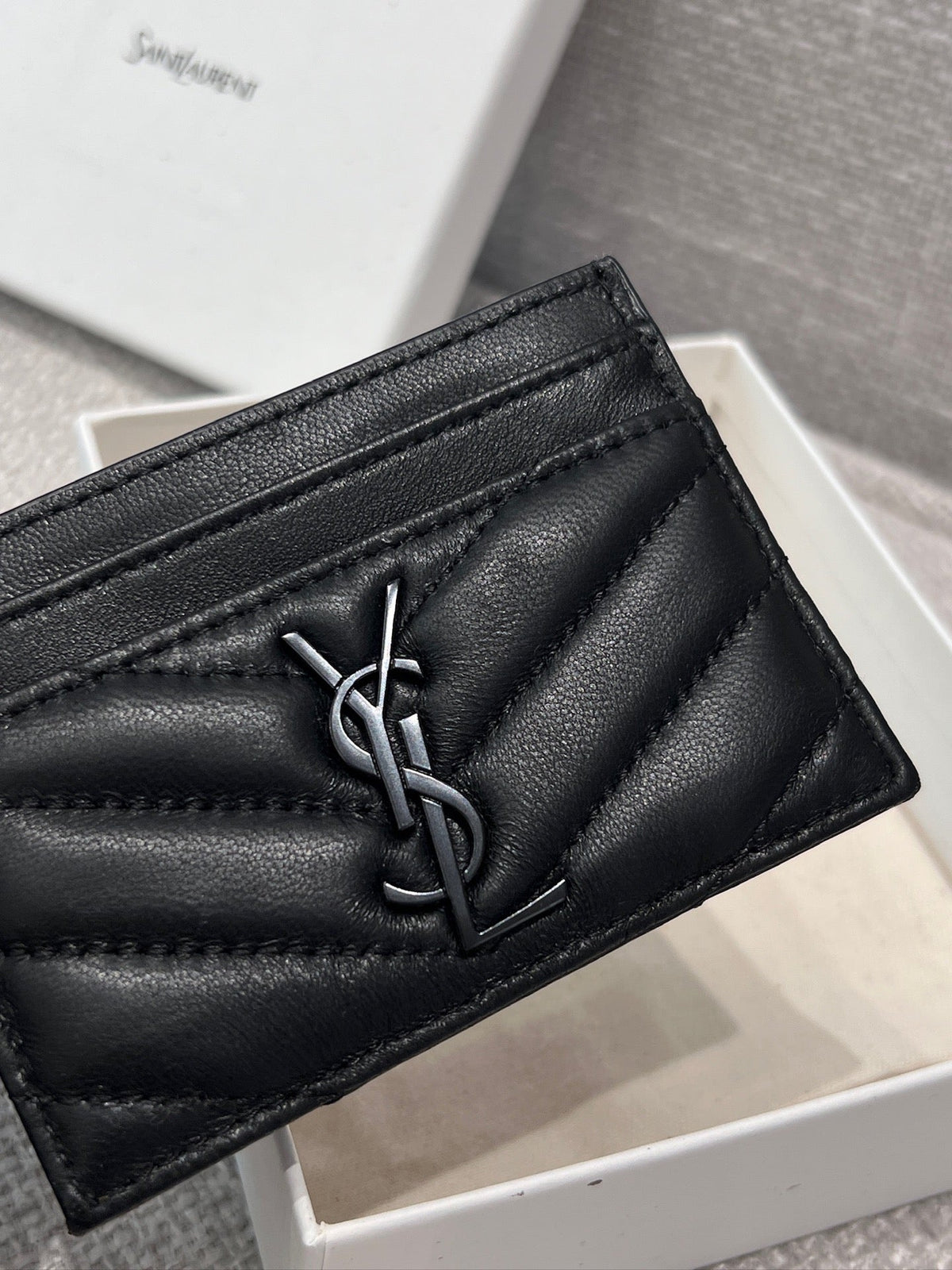 YSL 2026 Cassandre Matelasse Card Case 10cm Lambskin Cowhide