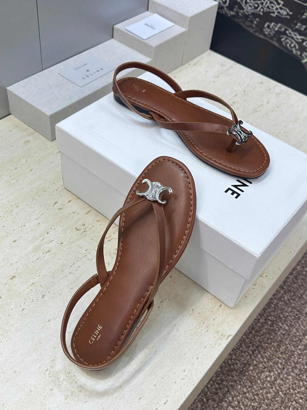 Celine 26s Thong Sandals Brown Calfskin 835194