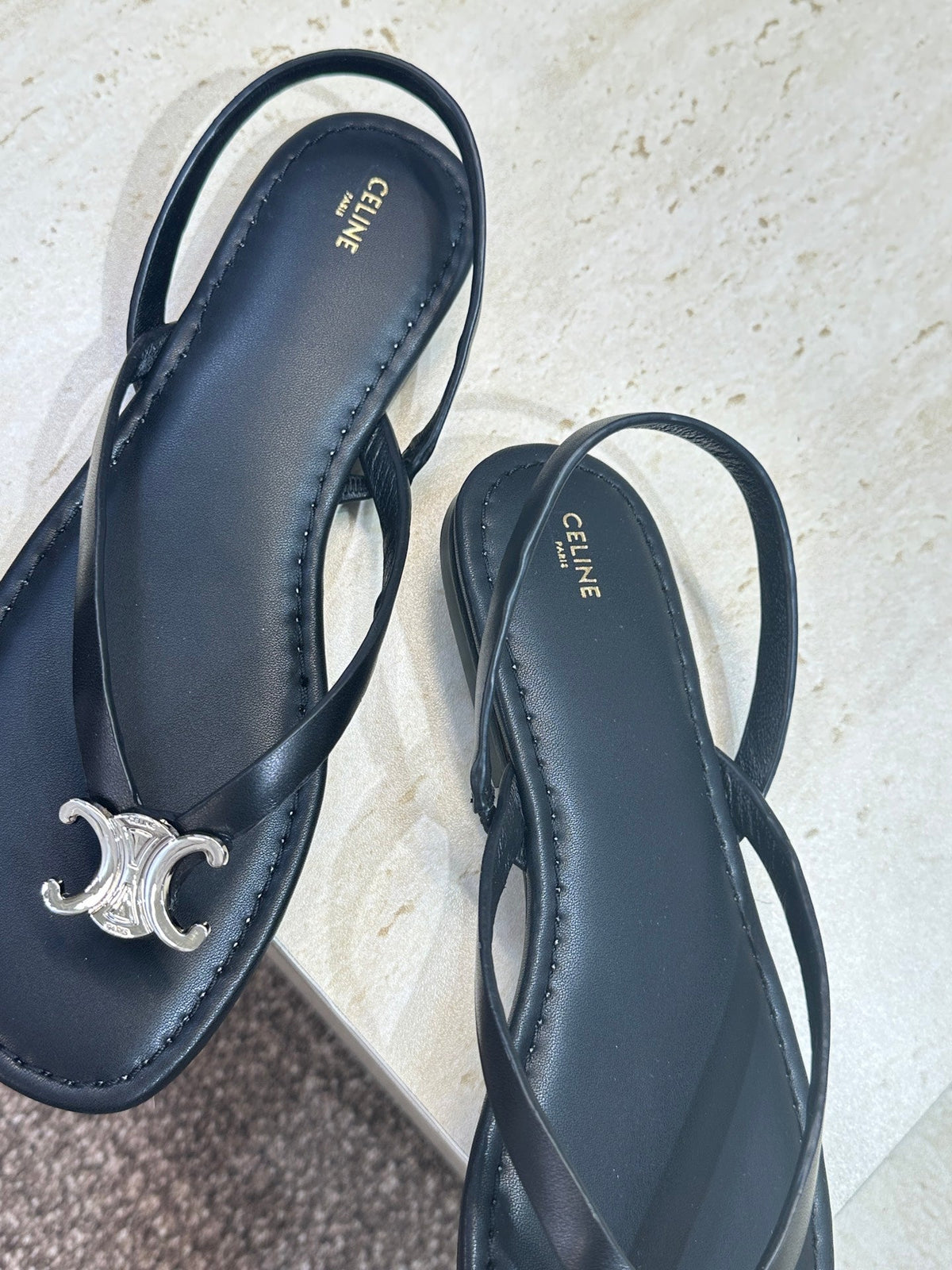 Celine 26s Thong Sandals Black Calfskin 602479
