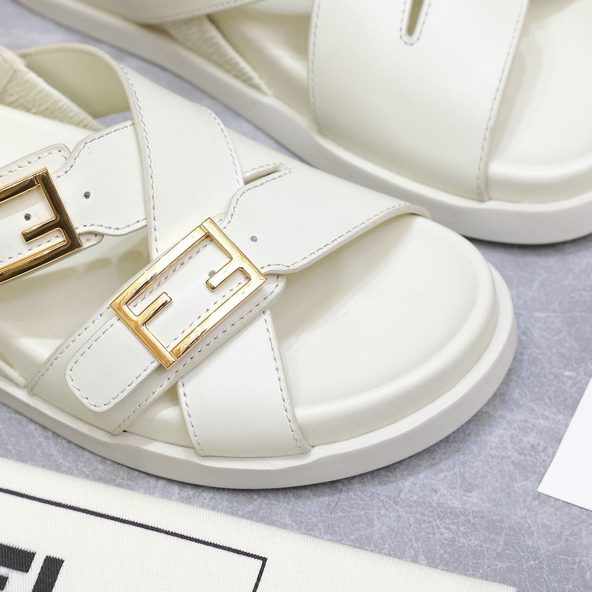 Fendi 26S Flat Sandals White Calfskin