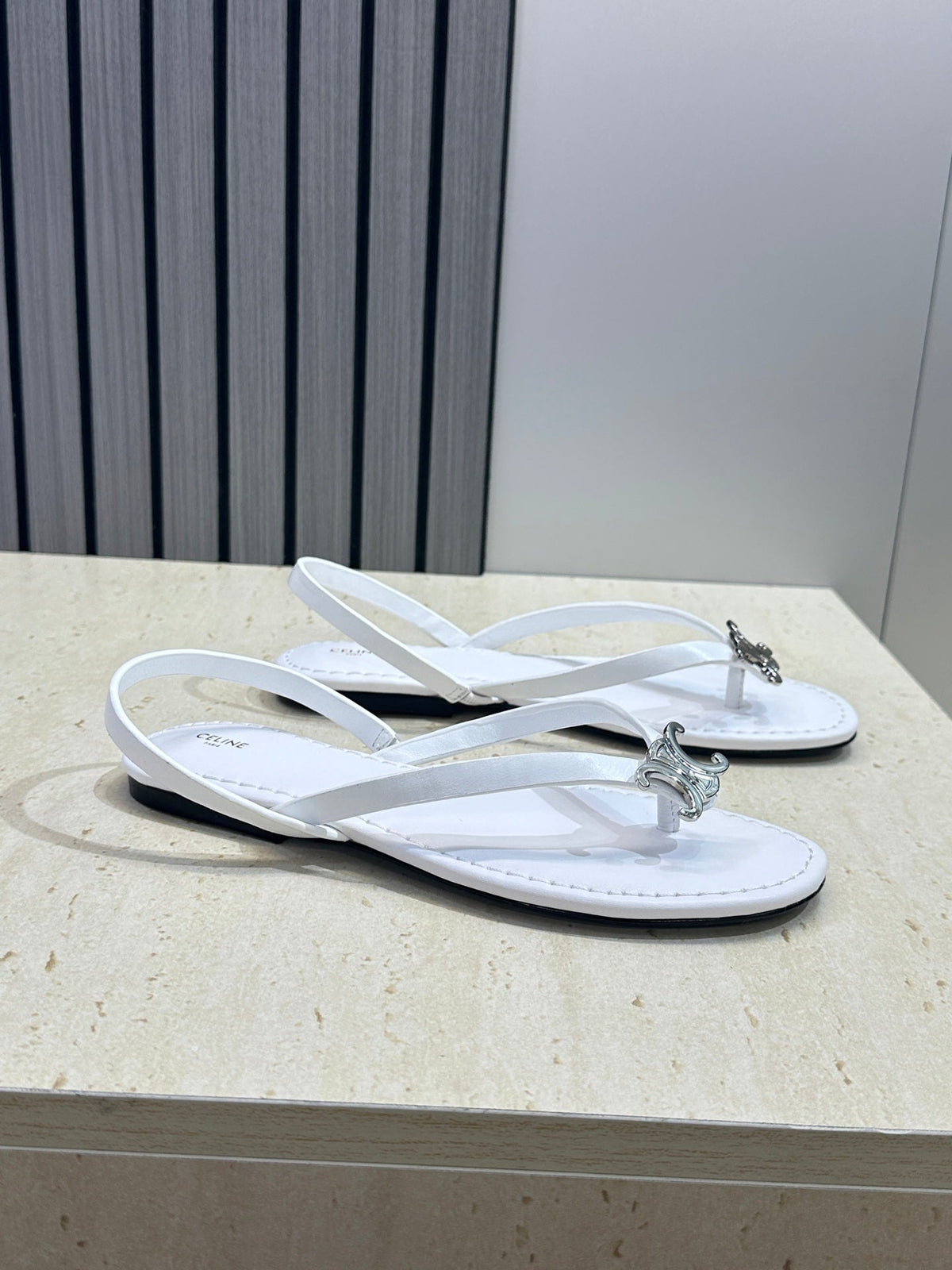 Celine 26s Thong Sandals White Calfskin 294817