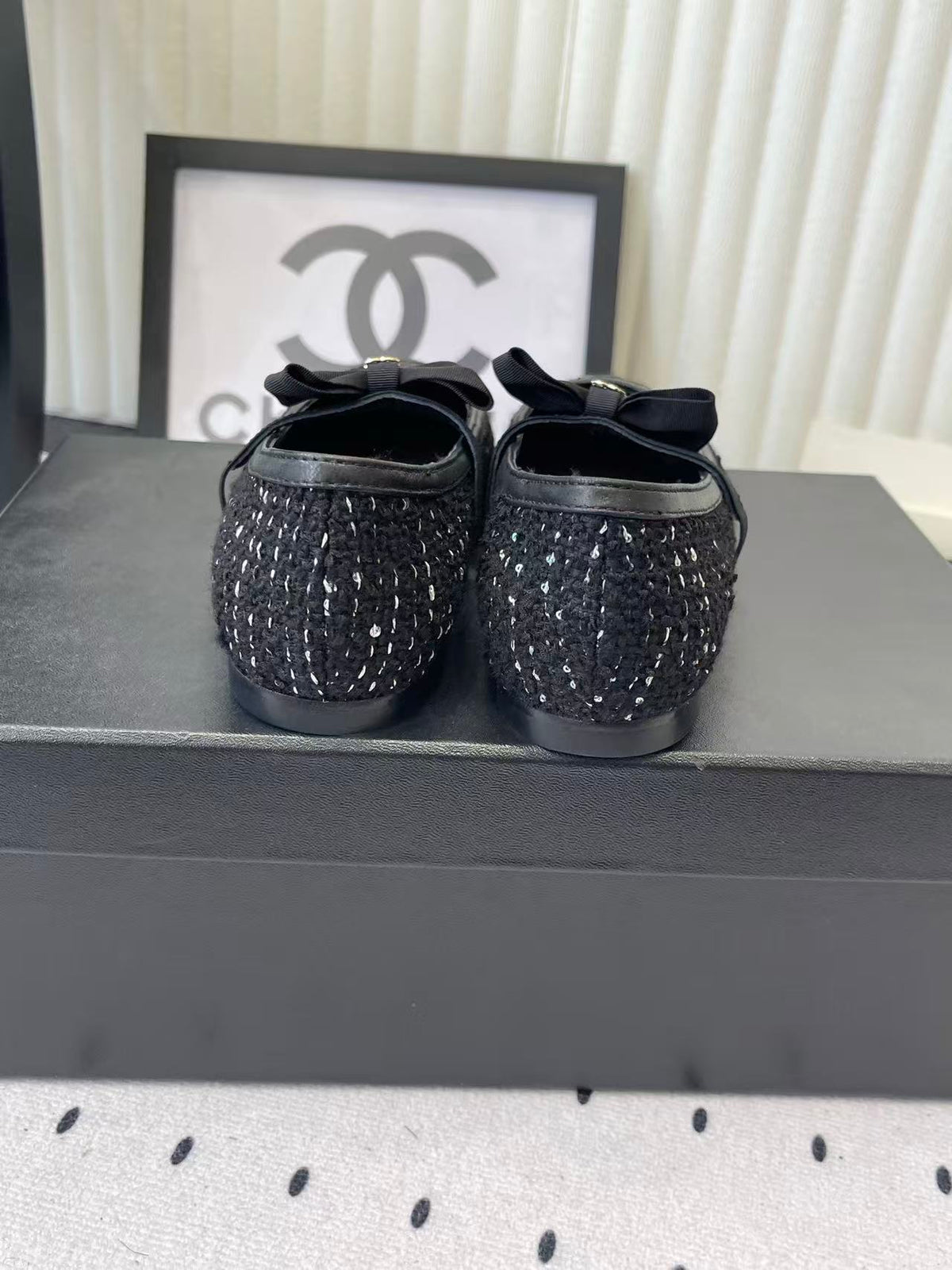 Chanel 2026 Bow Ballet Flat Black Tweed