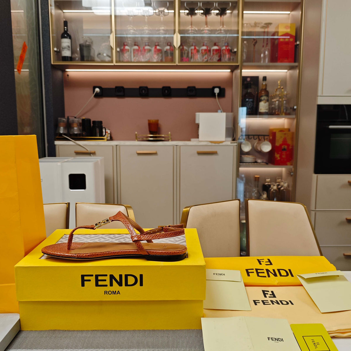 Fendi 26S Flip-Flop Sandals Light Brown Calfskin