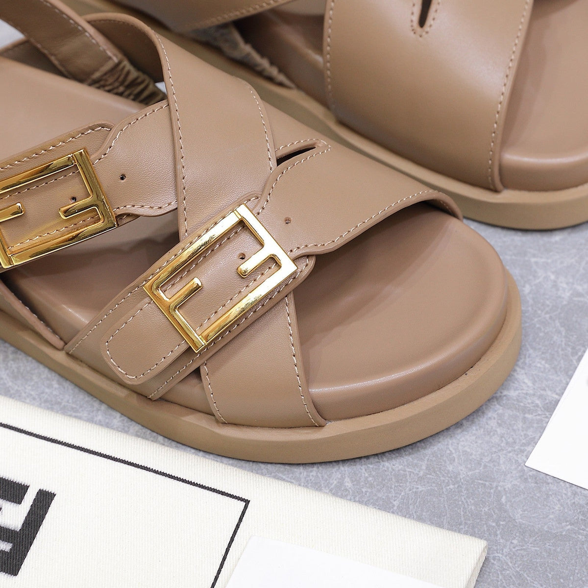 Fendi 26S Flat Sandals Pale Beige Calfskin