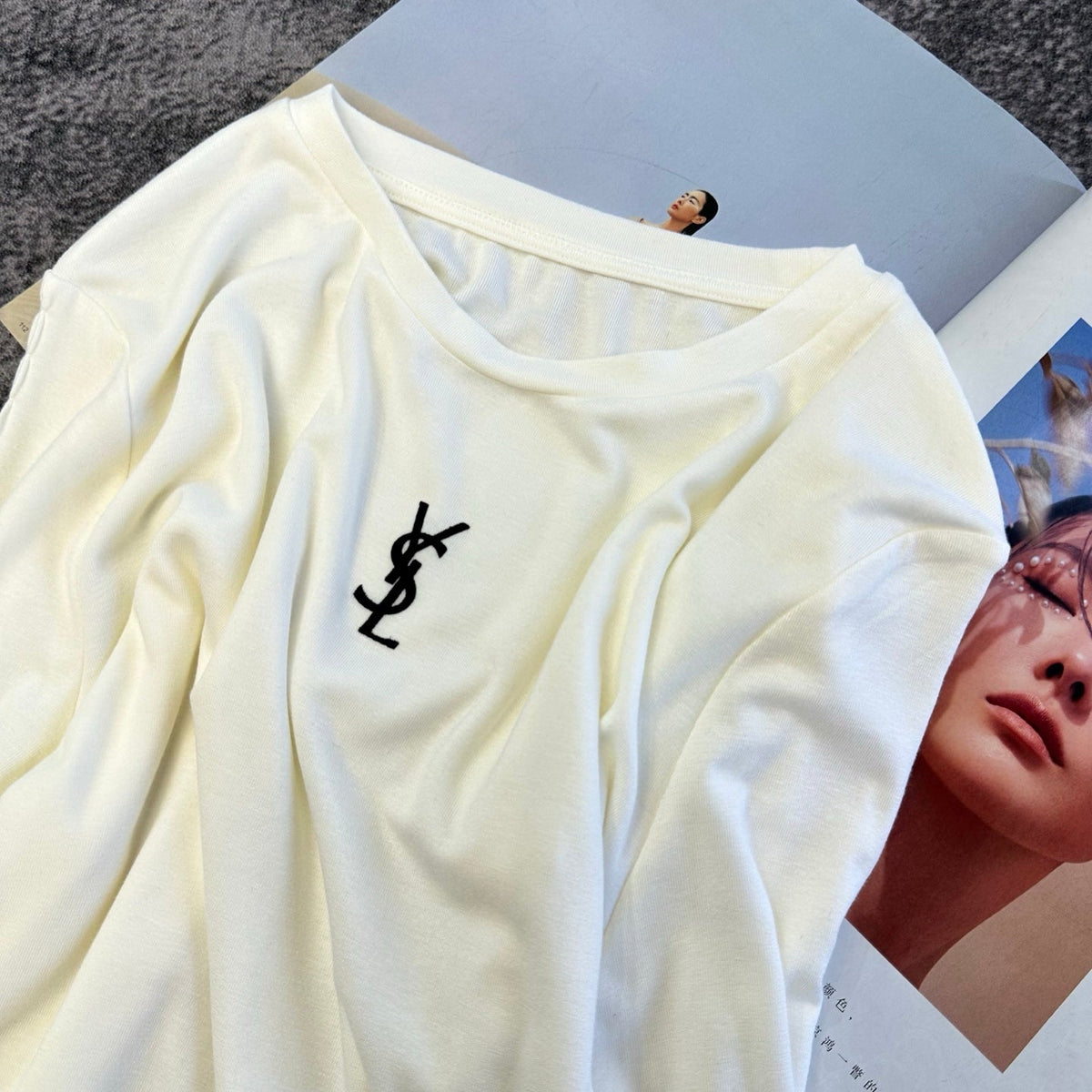 YSL 26FW Long-Sleeved Top Embroidered Logo Viscose 446450