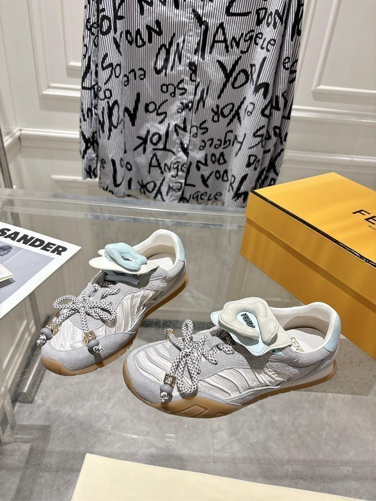 Fendi 26S Sneakers Grey Fabric And Suede