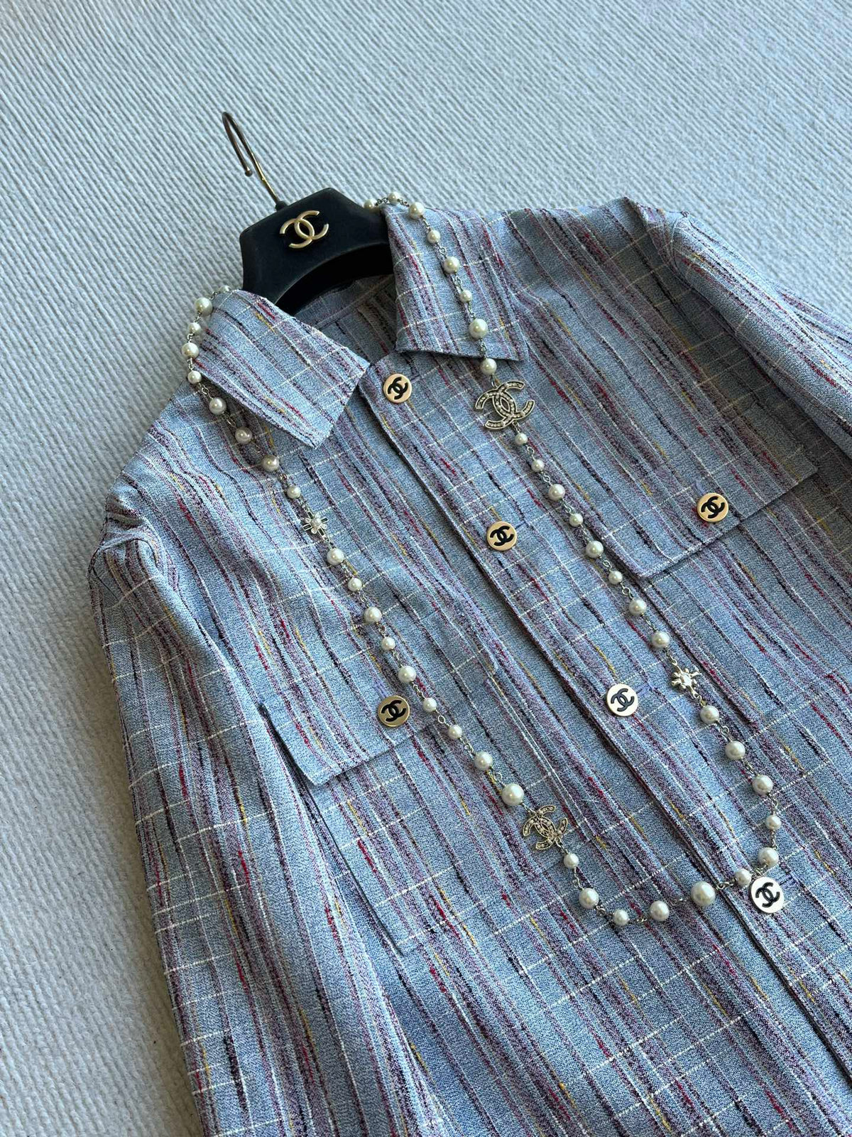Chanel 2026 Long-Sleeved Jacket And Skirt Set Blue Cotton