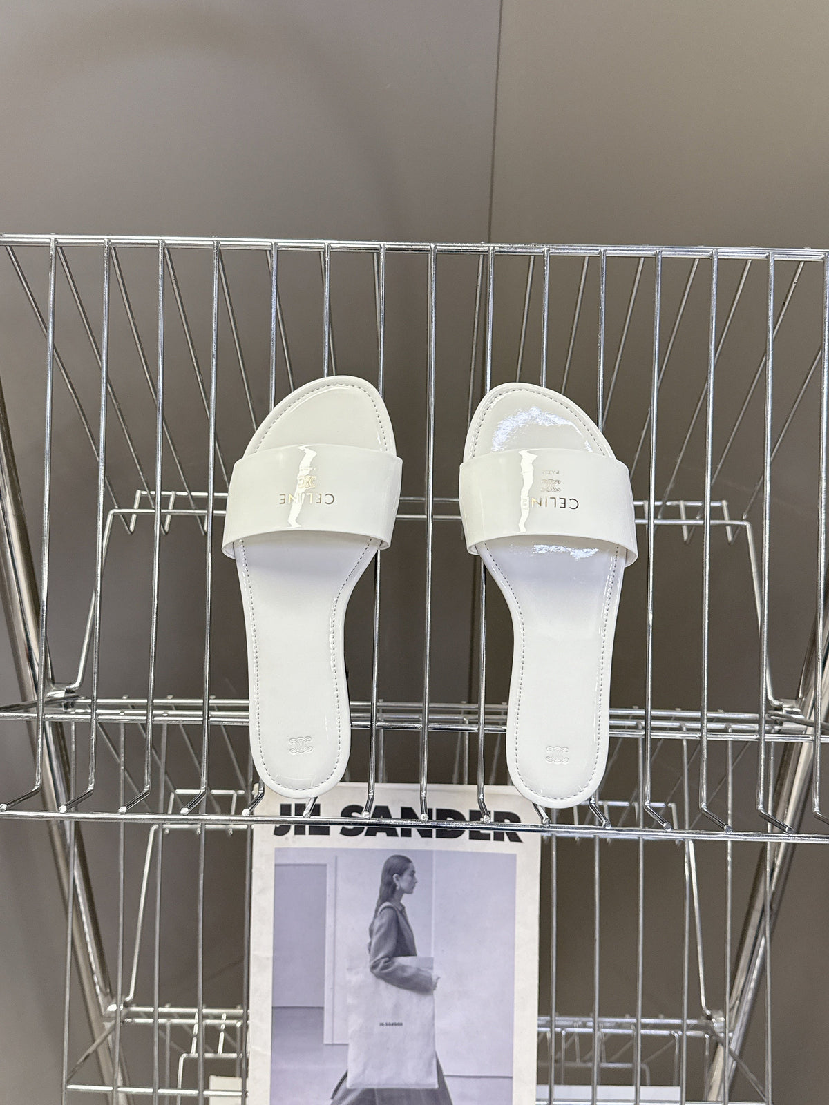 Celine 26s Flat Slides White Patent Lambskin 739512
