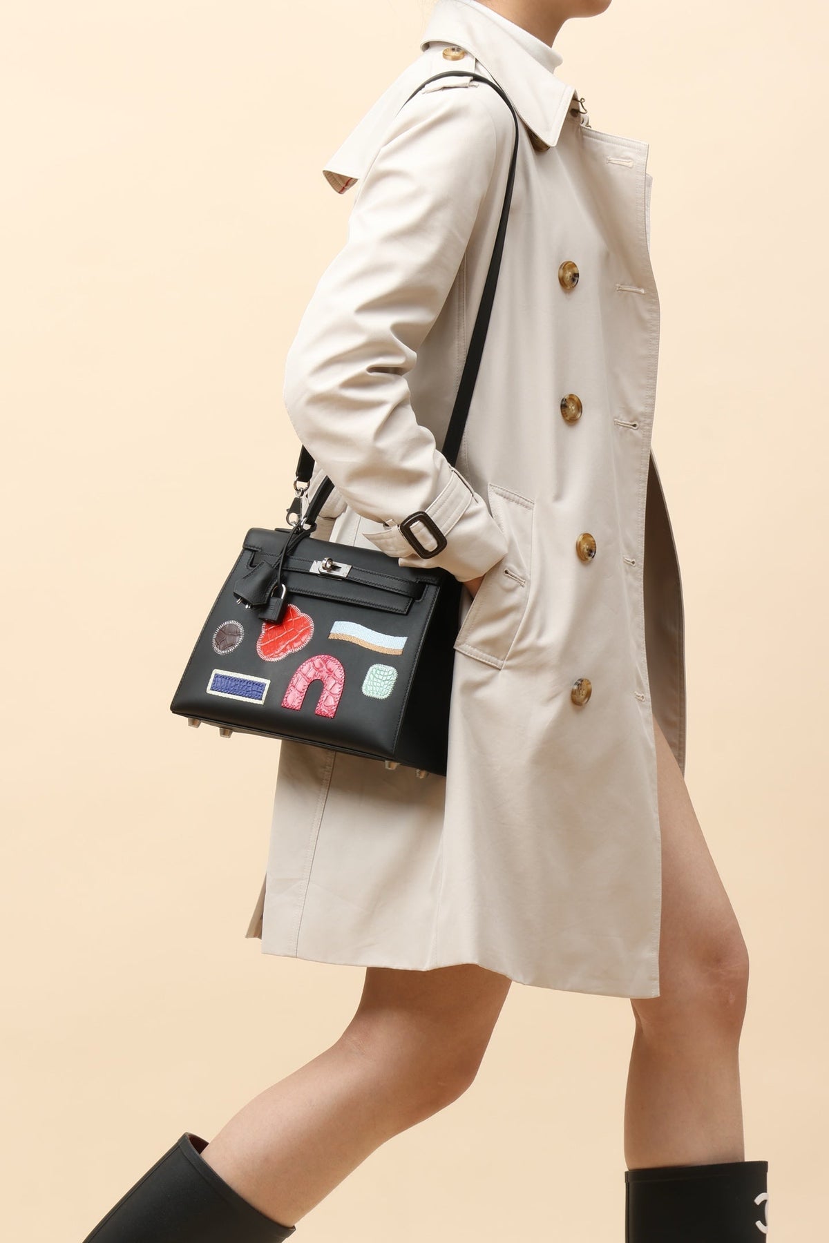 High-end Hermes 2026 Sellier Broderie Collage Kelly Bag 25cm Epsom Calfskin