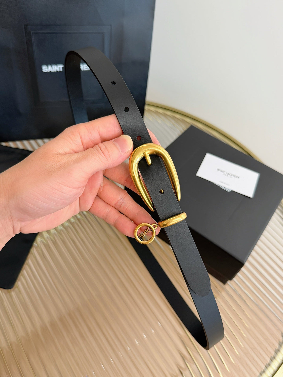 YSL 26S Belt 2cm Gold-Tone Buckle Italian Leather 220481