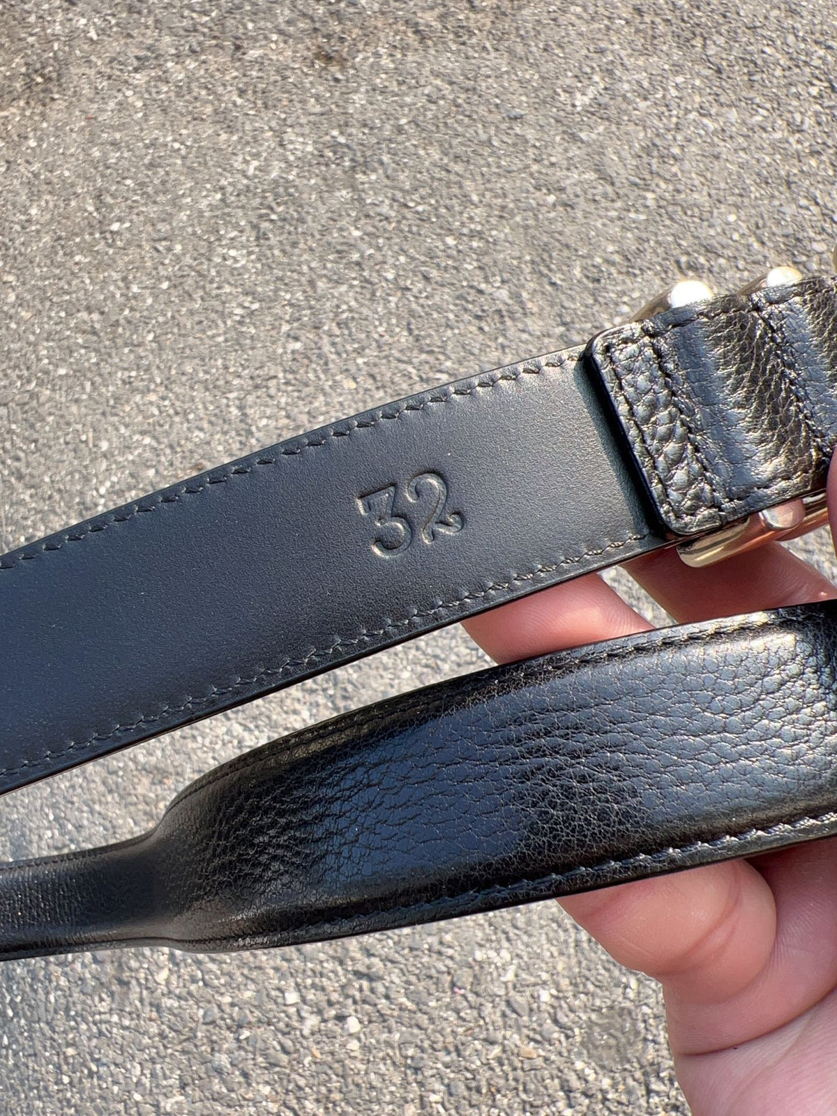 CH Roller Buckle Belt 3.0cm Black Oil-Waxed Cowhide Leathers 203185