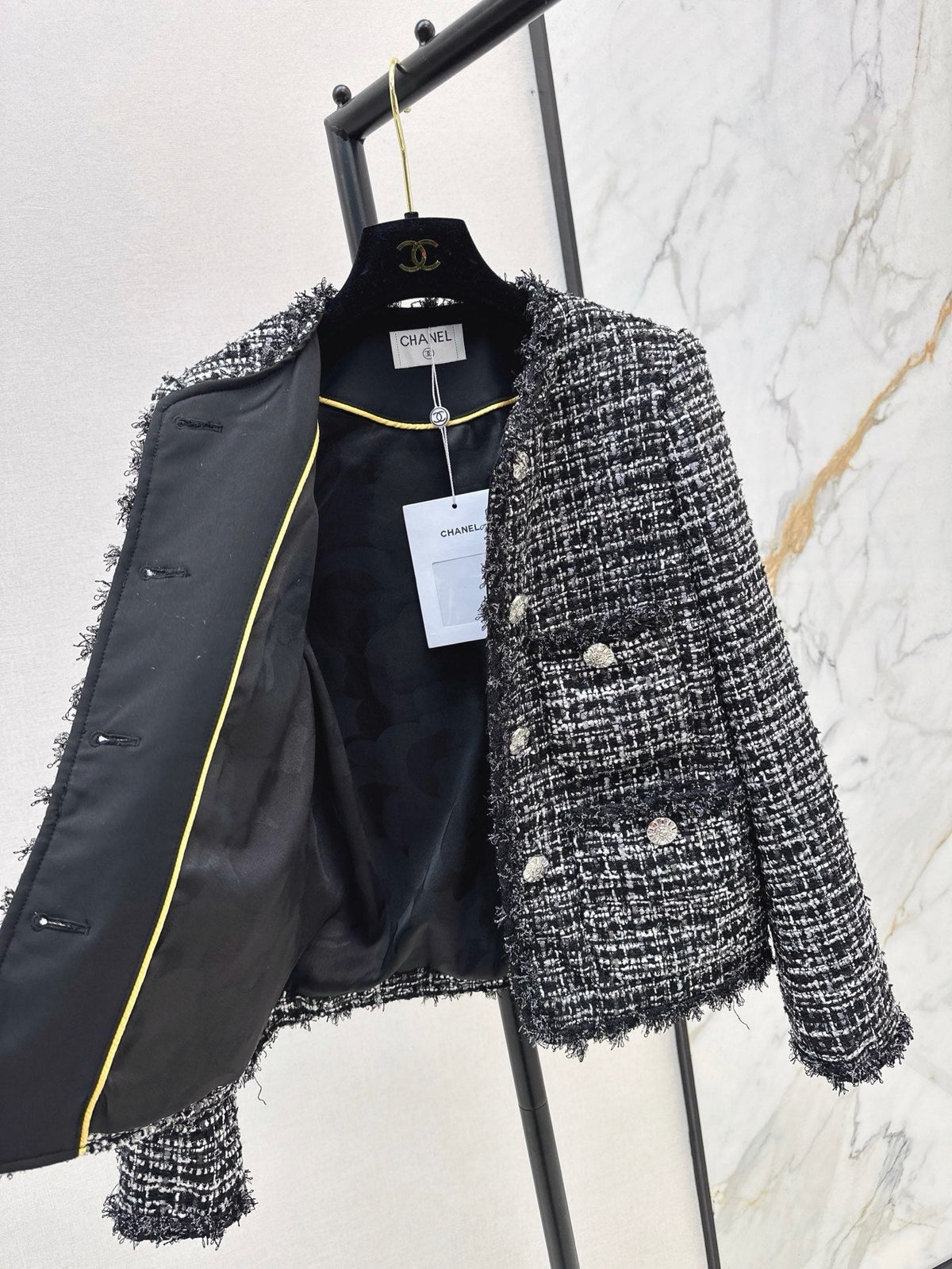 Chanel 2026 Round Neckline Jacket Black Tweed