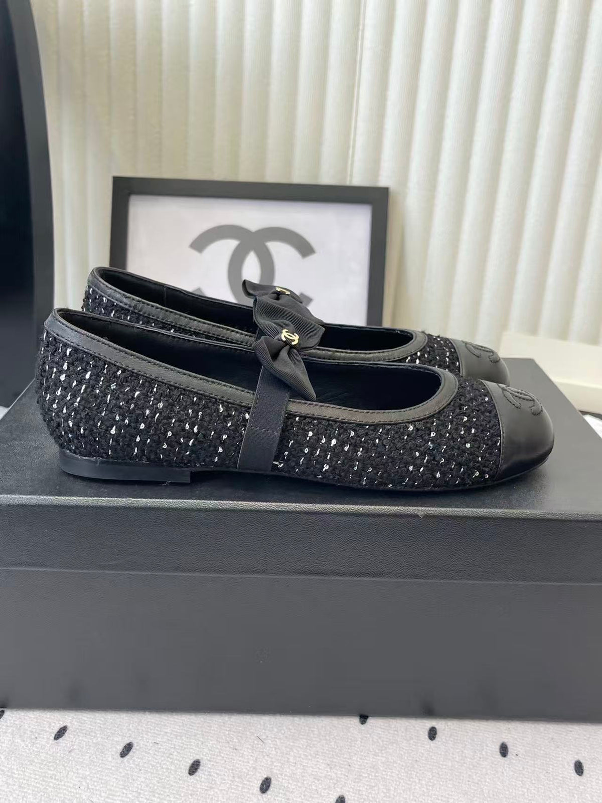 Chanel 2026 Bow Ballet Flat Black Tweed