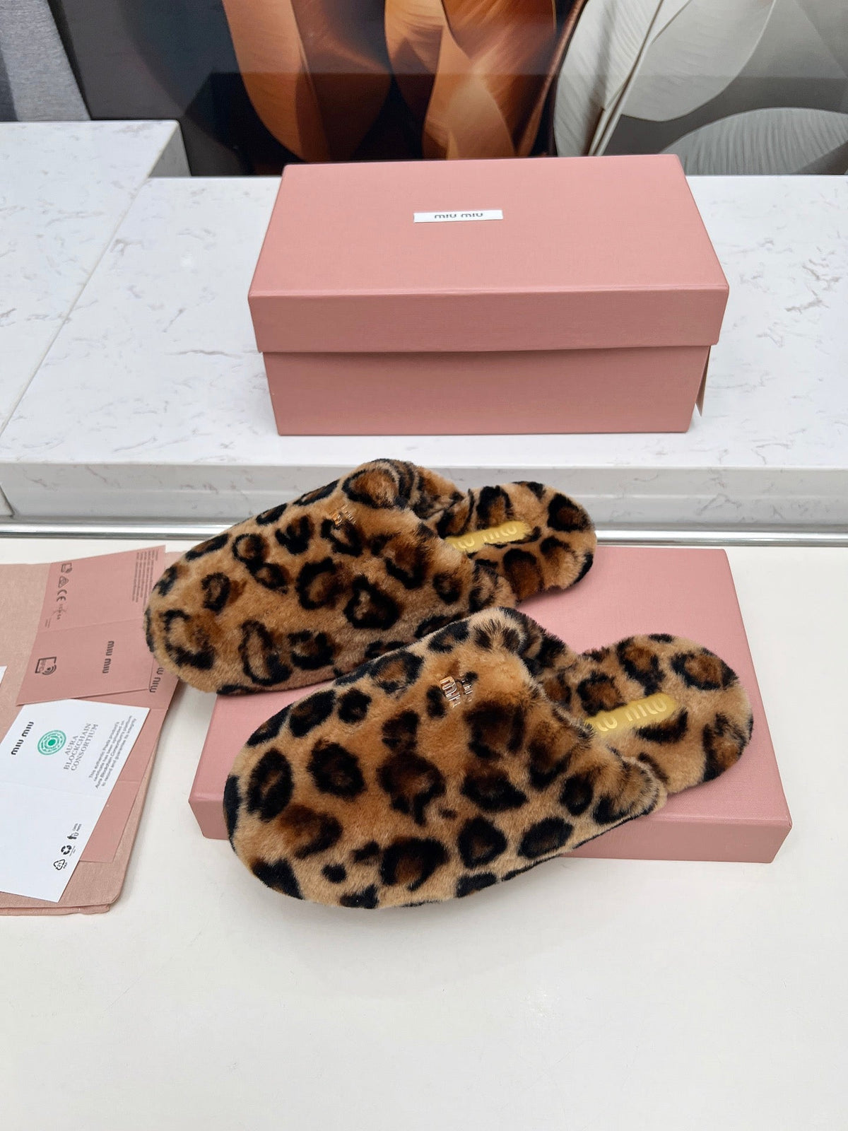 Miumiu 26S Mules Leopard Pattern Shearling