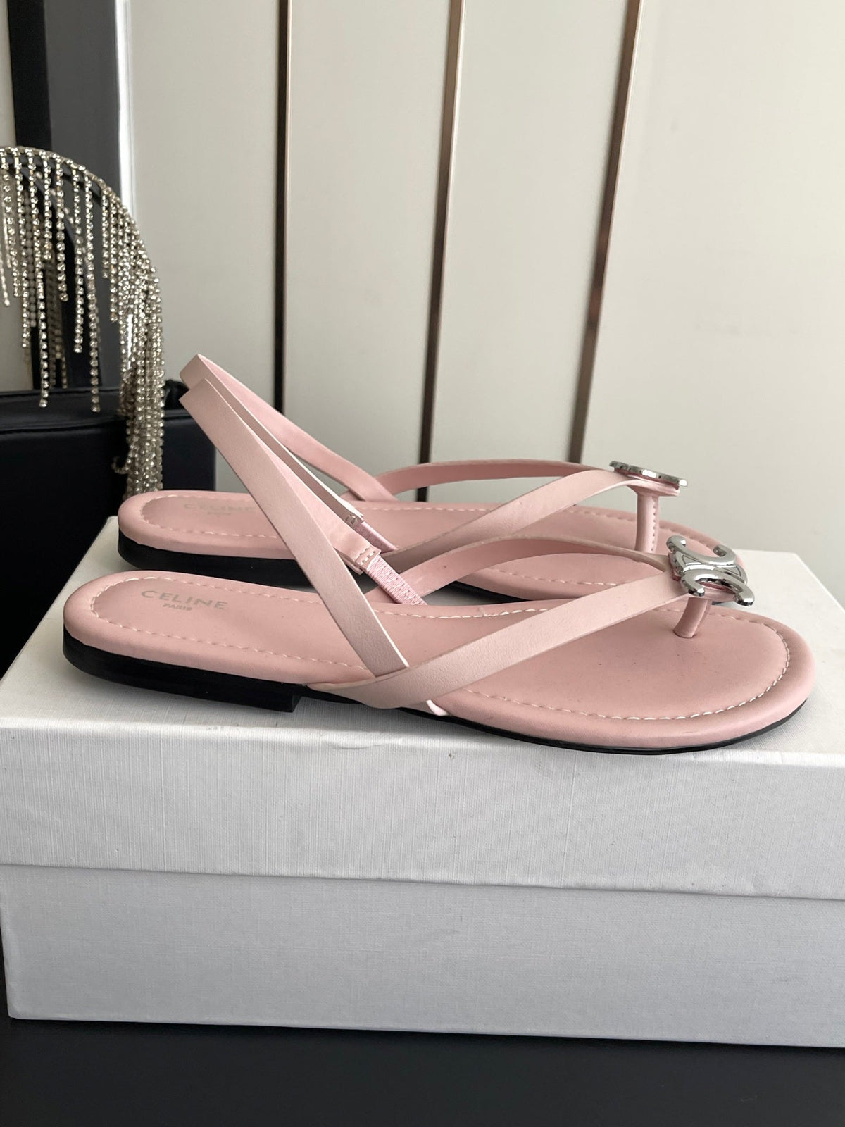 Celine 26s Thong Sandals Light Pink Calfskin 305819