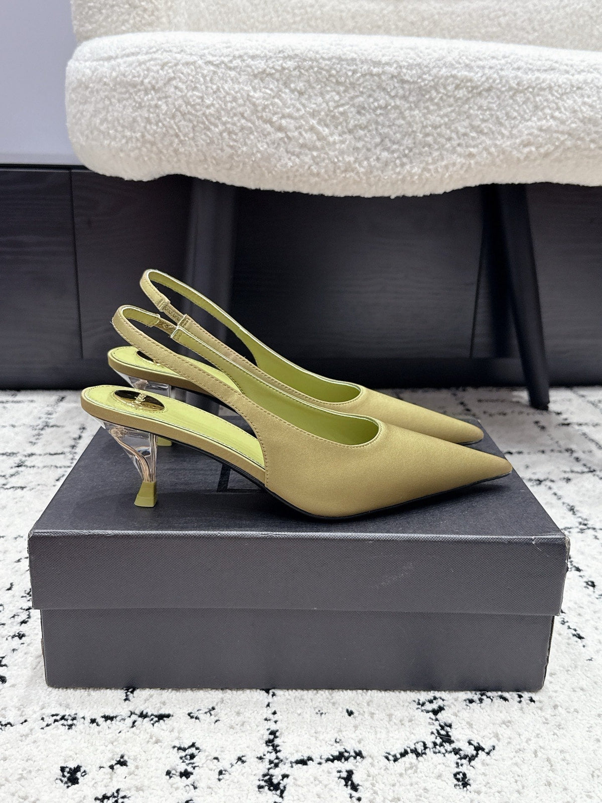 YSL 26S Slingback Pumps 6cm Olive Green Satin