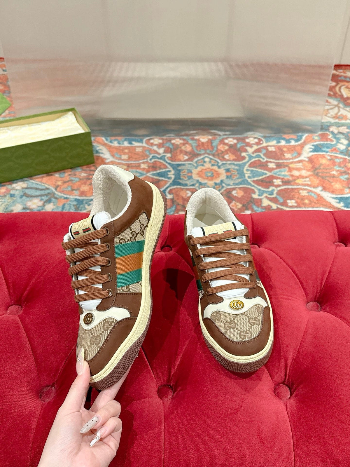 GG 26s Screener Sneaker Brown Suede And Beige Canvas