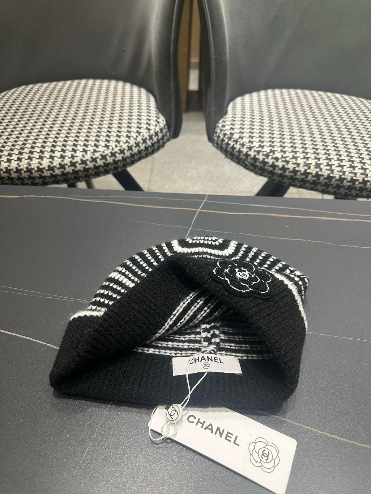 CC 26FW Striped Color-Block Beanie Knitted Wool 551879