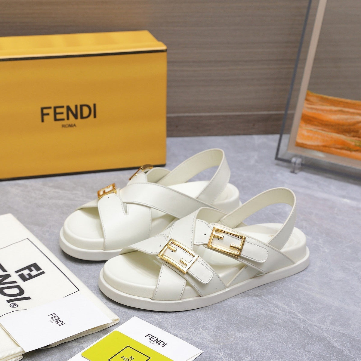 Fendi 26S Flat Sandals White Calfskin