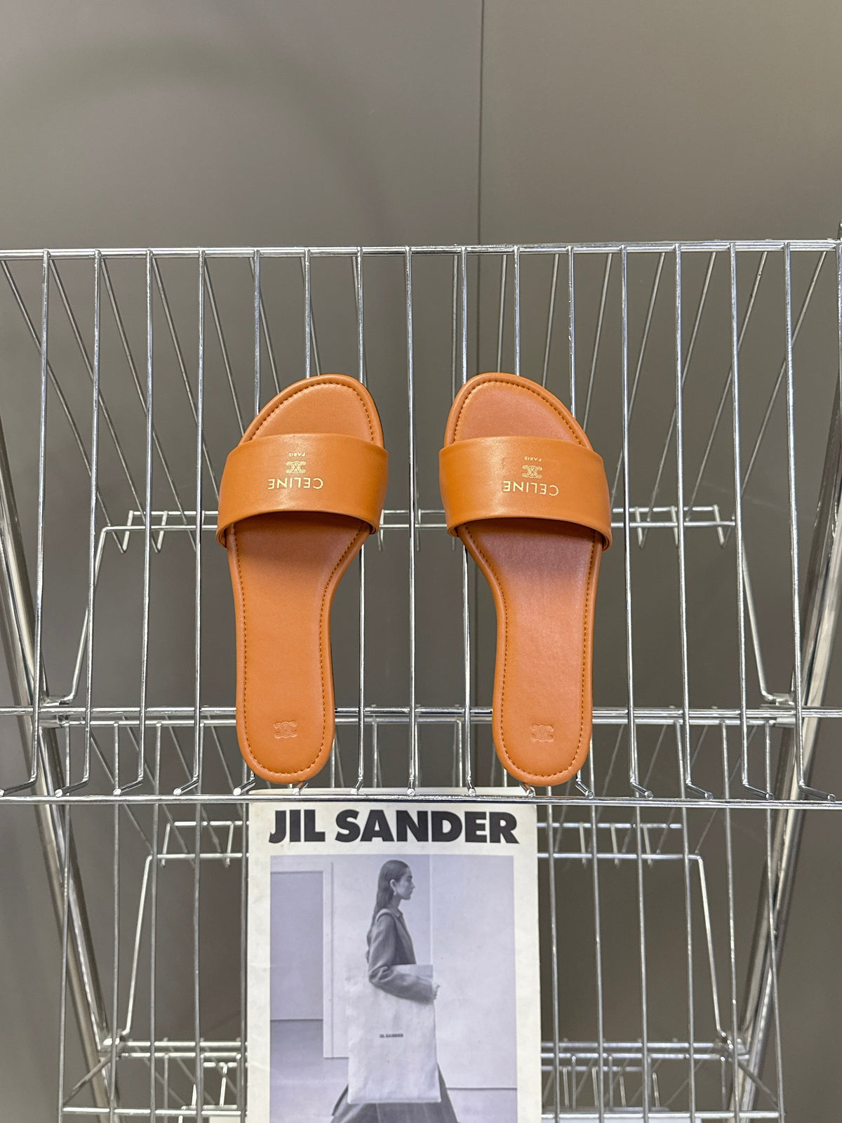 Celine 26s Flat Slides Tan Brown Lambskin 418296