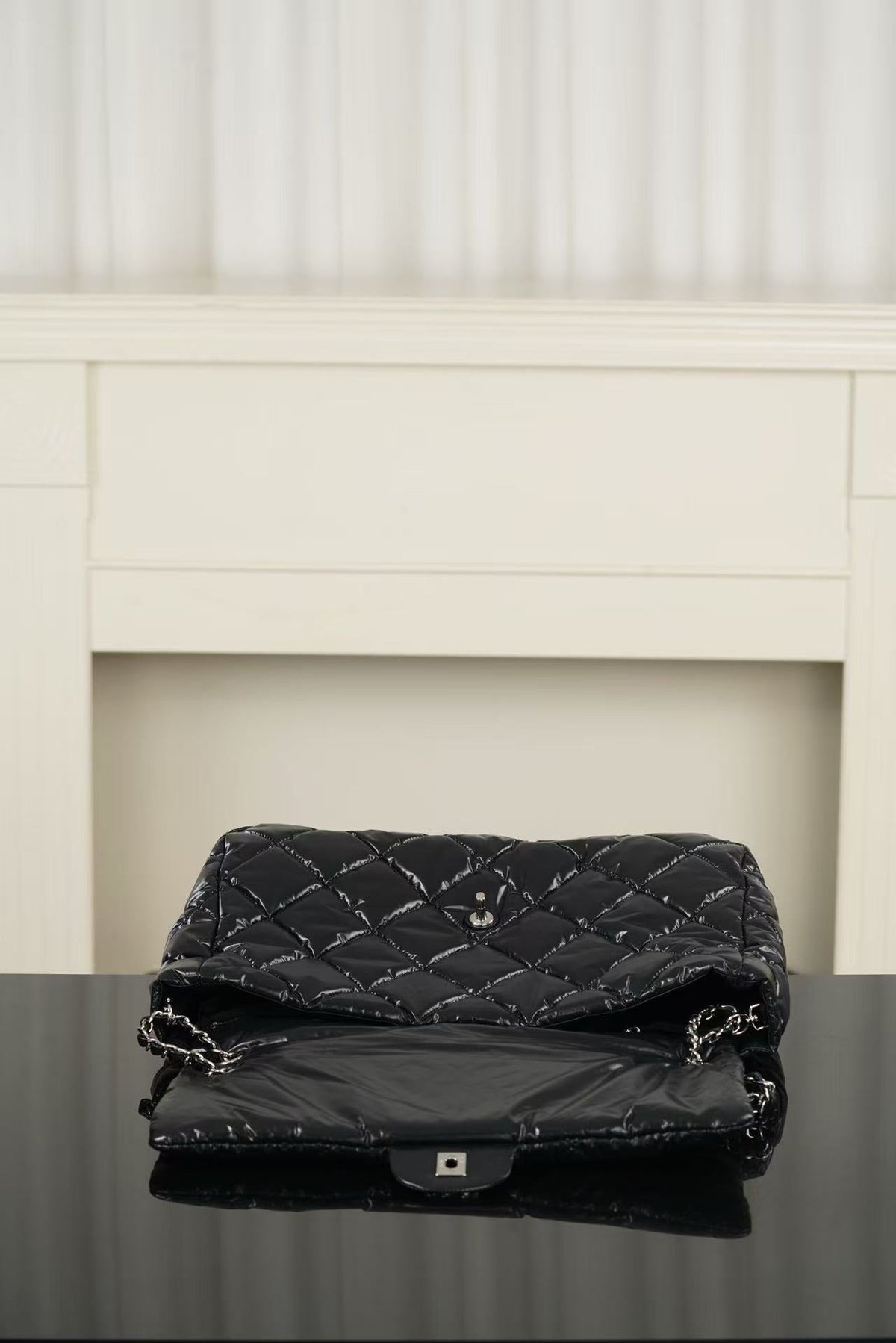 CC 26FW Coco Neige Maxi Flap Bag 38cm Black Glossy Nylon