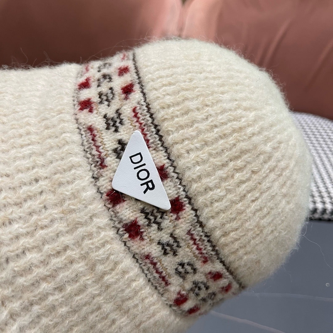 CD 26FW Patterned Knit Beanie Hat Knitted Wool 551986