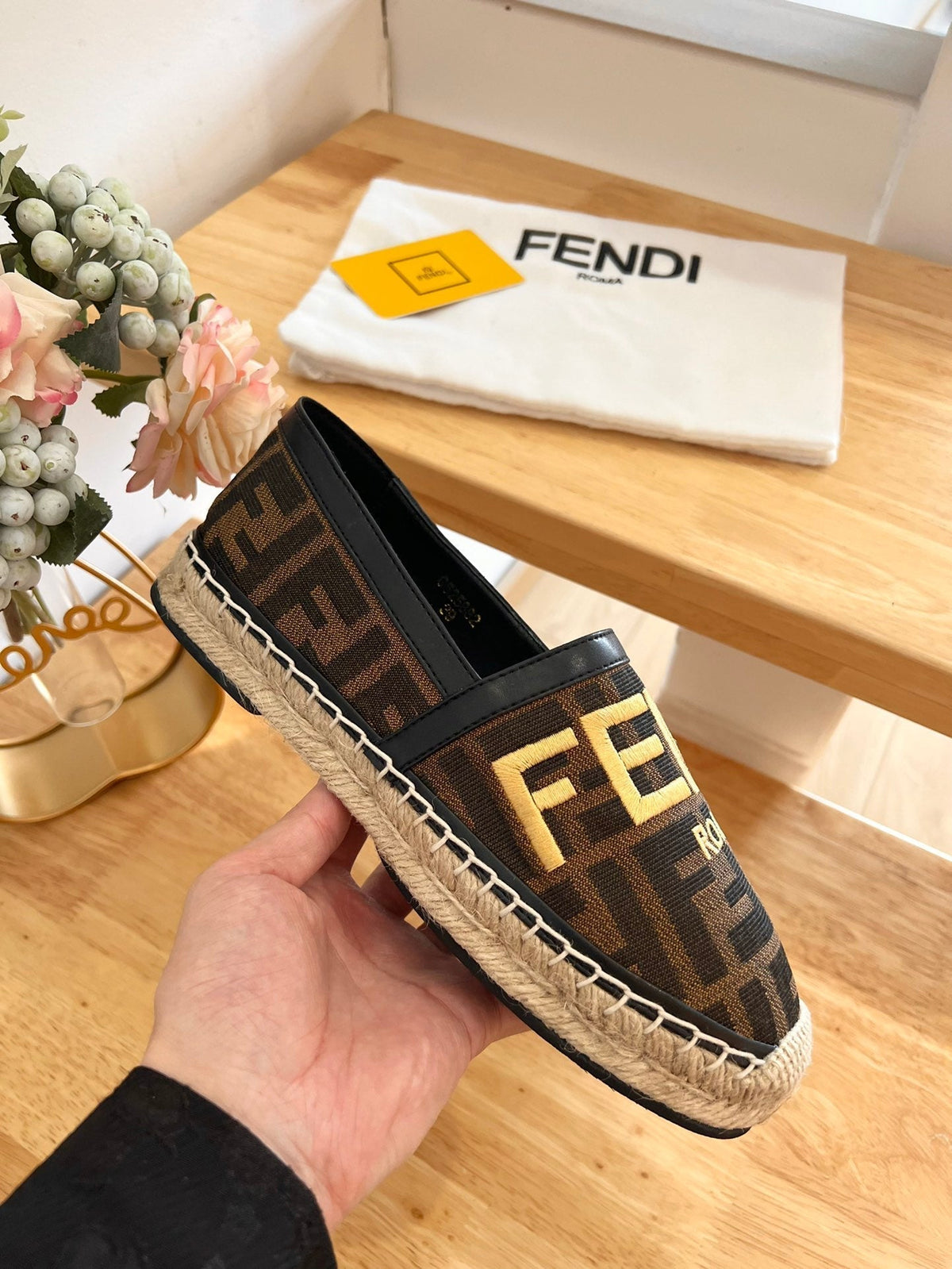 Fendi 26S Espadrille Loafers Dark Brown And Black Canvas Style 2