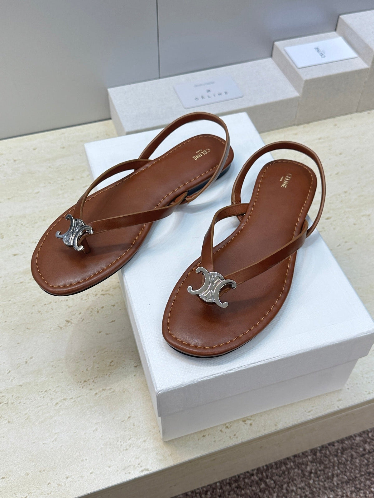 Celine 26s Thong Sandals Brown Calfskin 835194