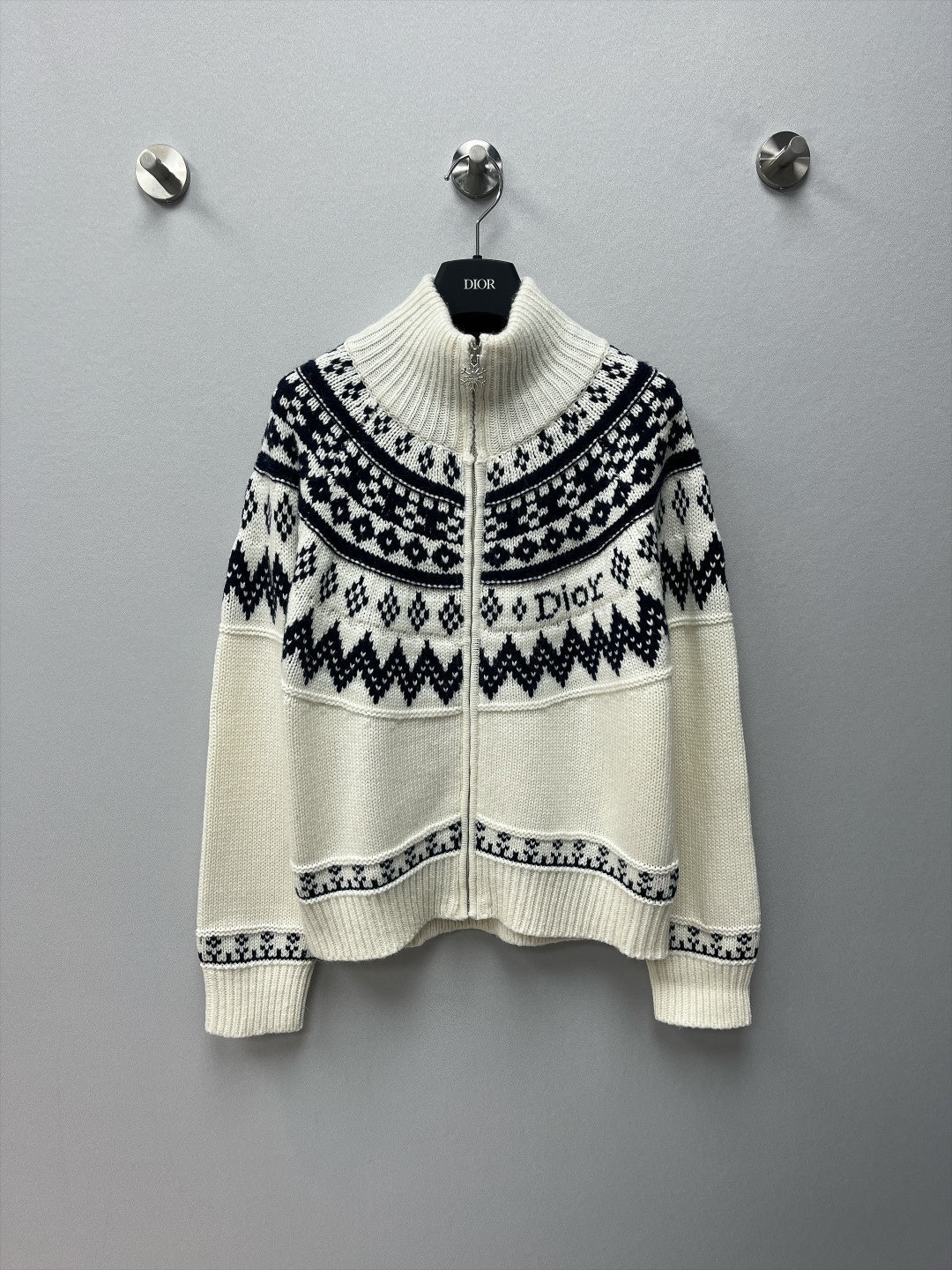 Dior 2026 DiorAlps Zipped Cardigan Cream Black Knit 446671