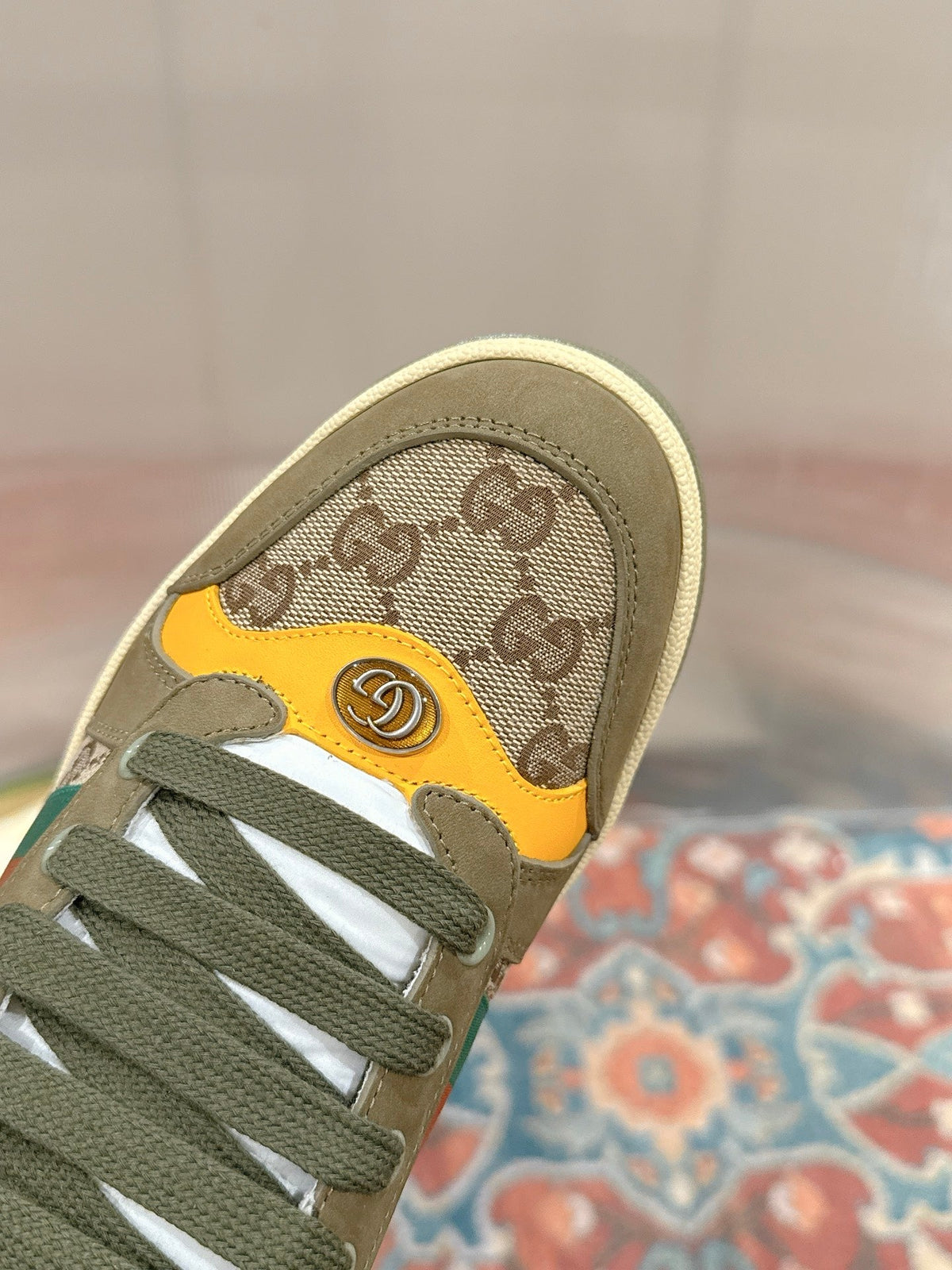 GG 26s Screener Sneaker Olive Green Suede And Beige Canvas