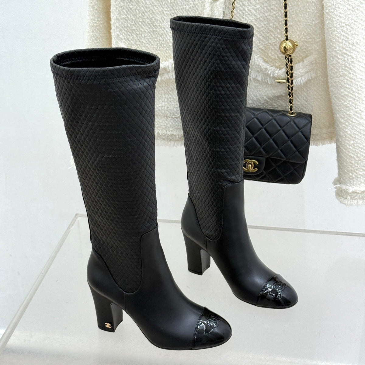 Chanel 2026 Quilted Knee-High Boots Fabric Leather 188488