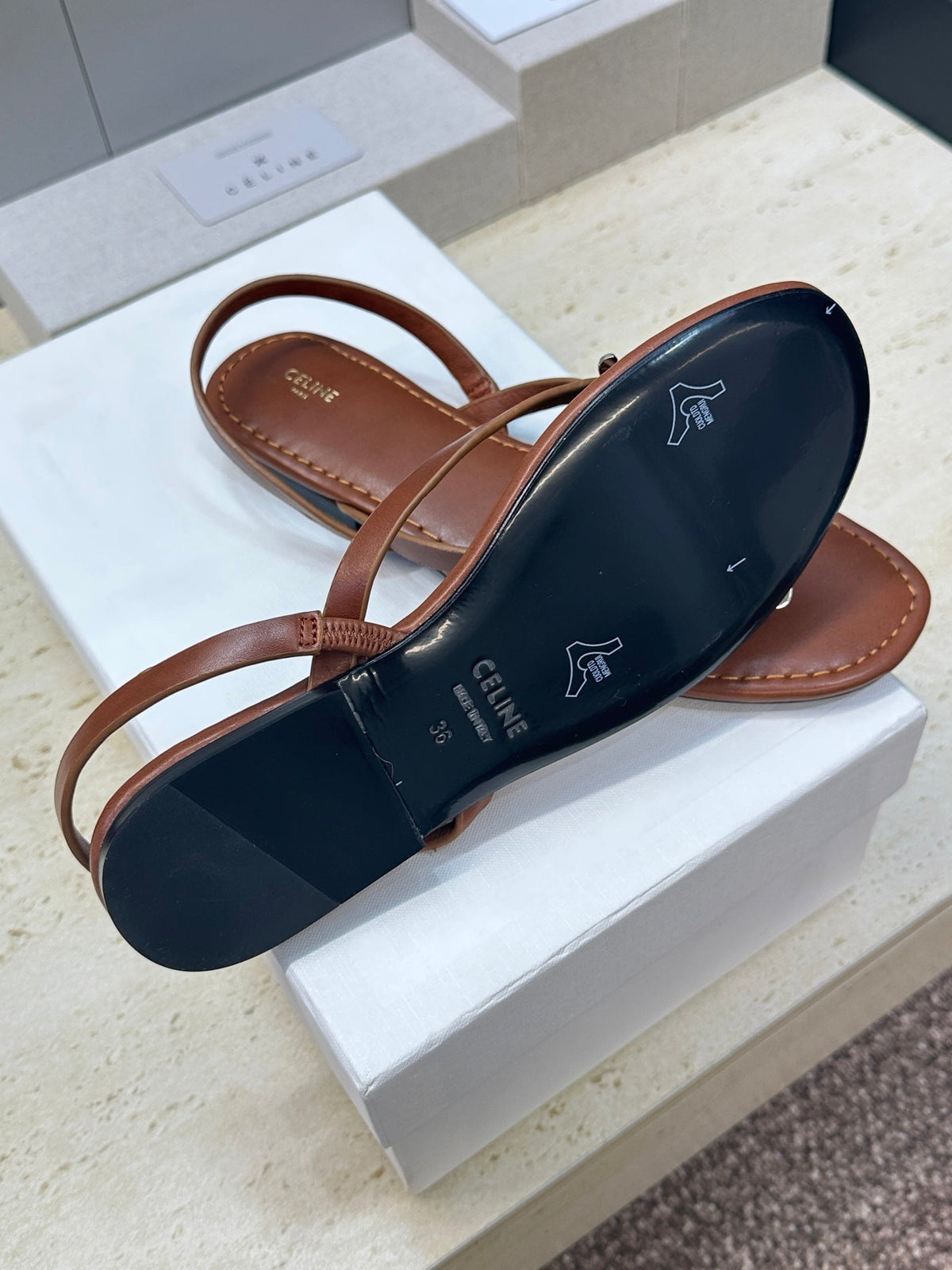 Celine 26s Thong Sandals Brown Calfskin 835194