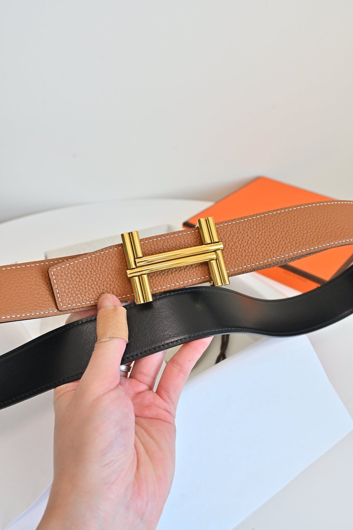 HM 26FW Reversible Tube H Belt 3.8cm Haze Leather 220399