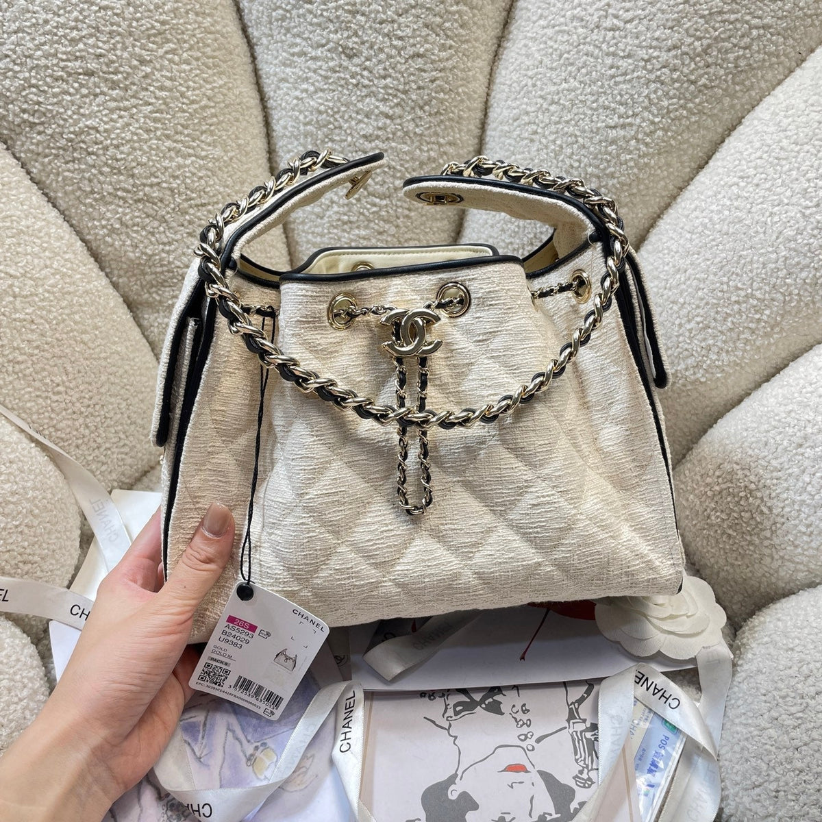 Chanel 2026 Hobo Bag Black Cream Canvas Leather