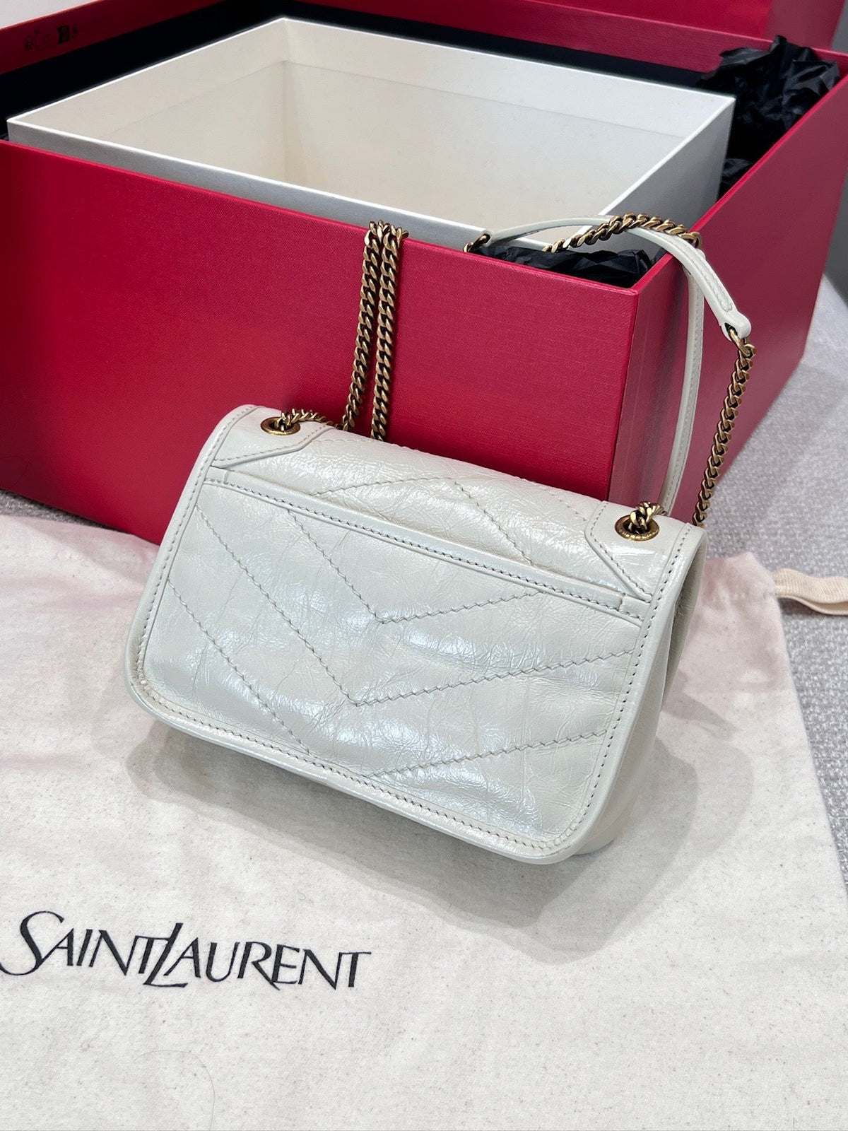 YSL 2026 Niki Cassandre Bag 18cm Gold Hardware Vintage Leather
