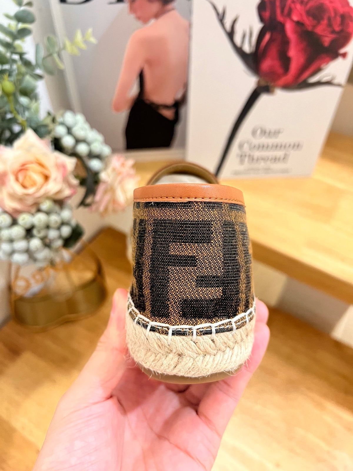Fendi 26S Espadrille Loafers Dark Brown Canvas Style 4