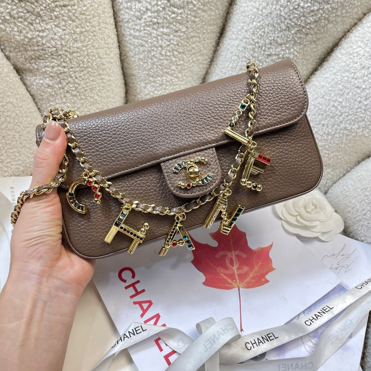 Chanel 2026 Gemstone-encrusted Flap Bag 22cm Textured Leather 407426