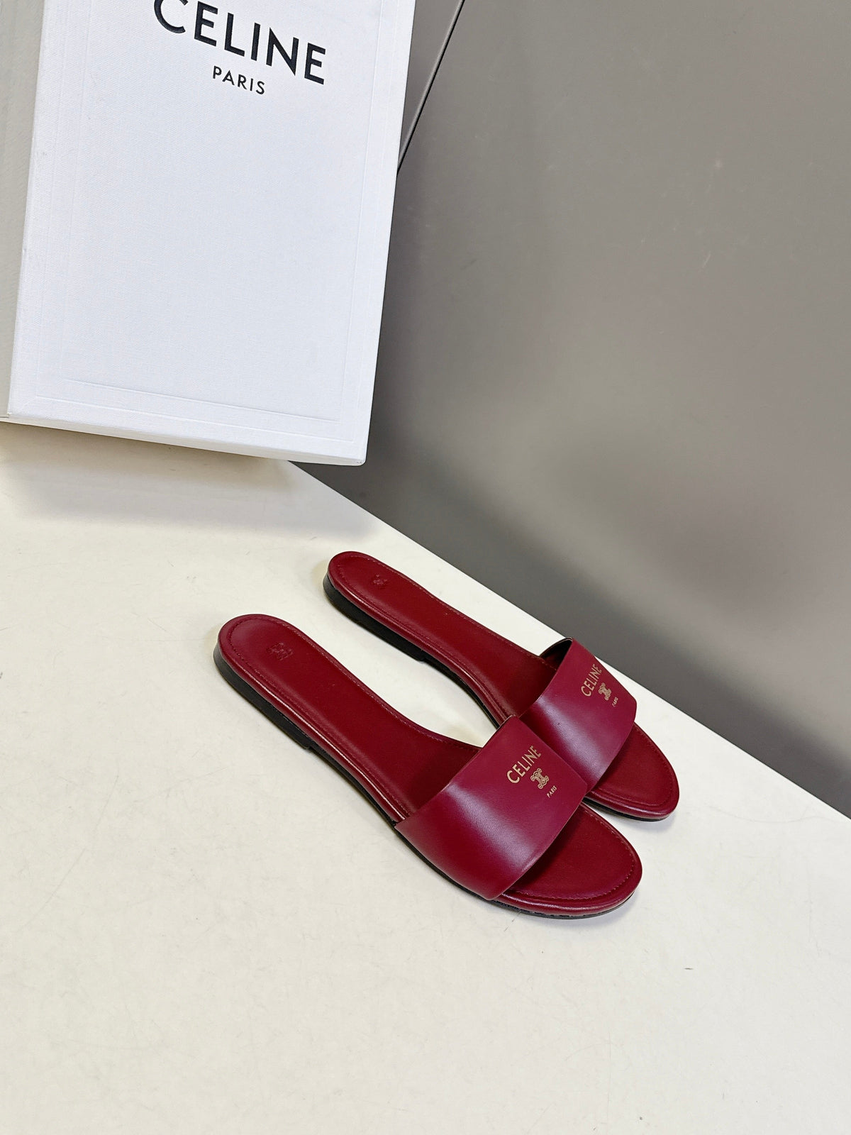 Celine 26s Flat Slides Burgundy Red Lambskin 928351