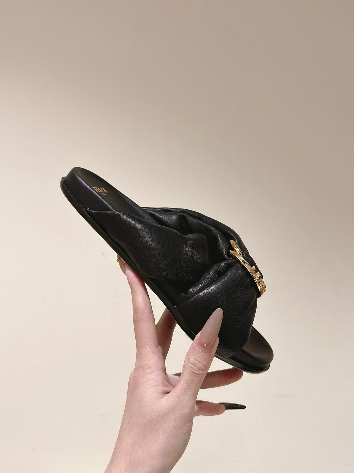 Fendi 26S Wide Cross-Strap Sandals Black Lambskin